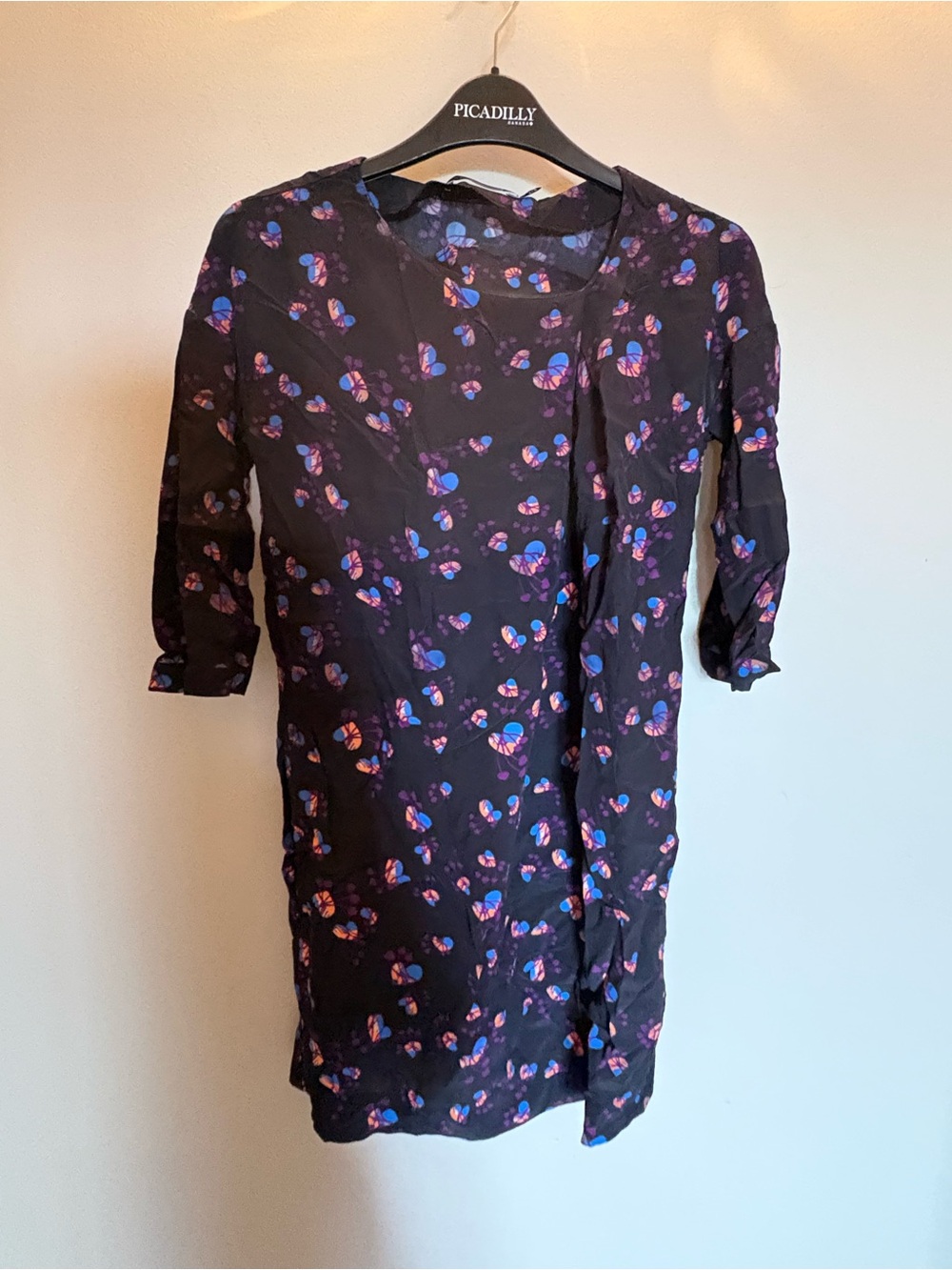 See By Chloe Black Mini Dress with Purple & Blue Floral Print
